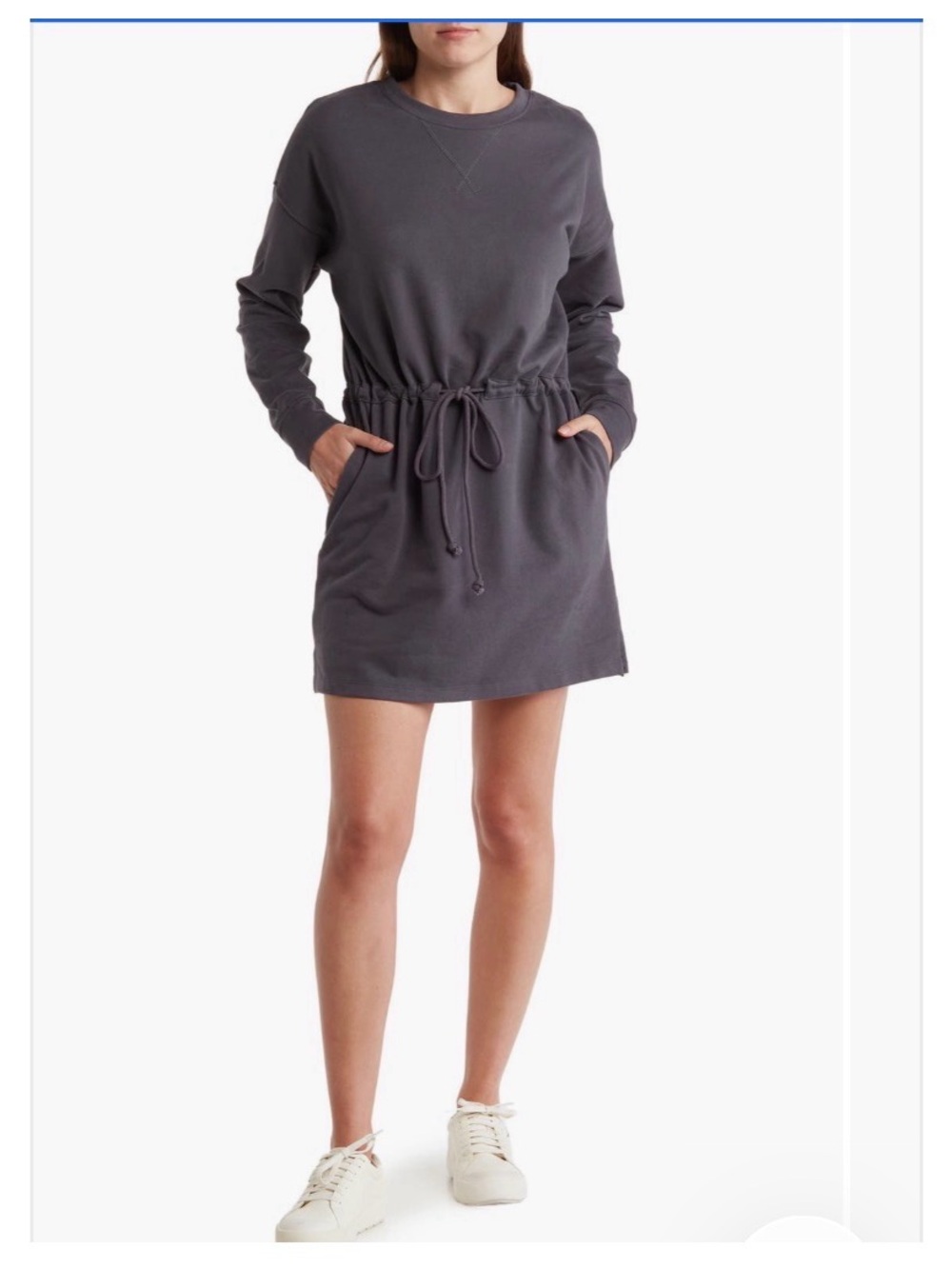 Wishlist Size Medium Large Casual Charcoal Drawstring Sweatshirt Mini Dress